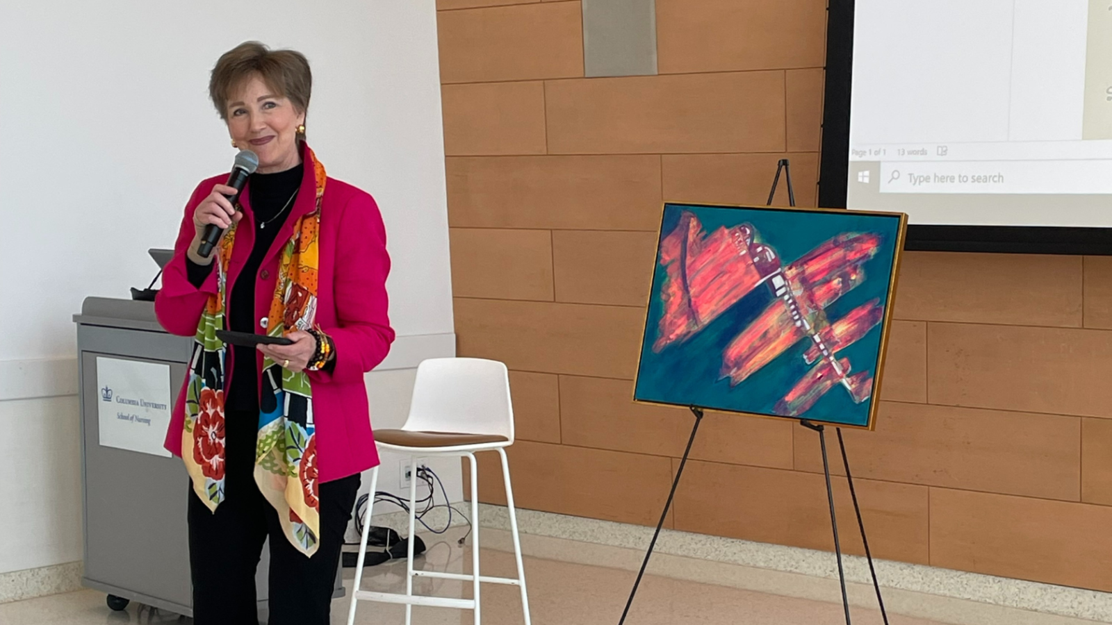 Dean Frazier speaking at gathering at Columbia Nursing