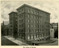 Black and white brick Nursing school building.
