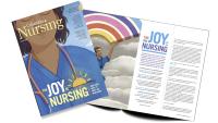 Nursing Spring 2024 magazine cover and a mockup of some pages inside.