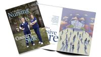 Nursing Spring 2022 magazine cover and a mockup of some pages inside.
