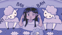 An illustration of a young girl trying to fall asleep