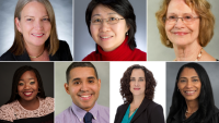 Collage of faculty headshots, featuring recent titles