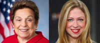 Headshots of Congresswoman Donna Shalala and Chelsea Clinton.