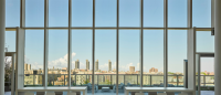 Window with view onto city scape.