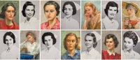 Collage of photos of paintings and yearbook photos of Columbia Nursing alumni