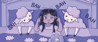An illustration of a young girl trying to fall asleep